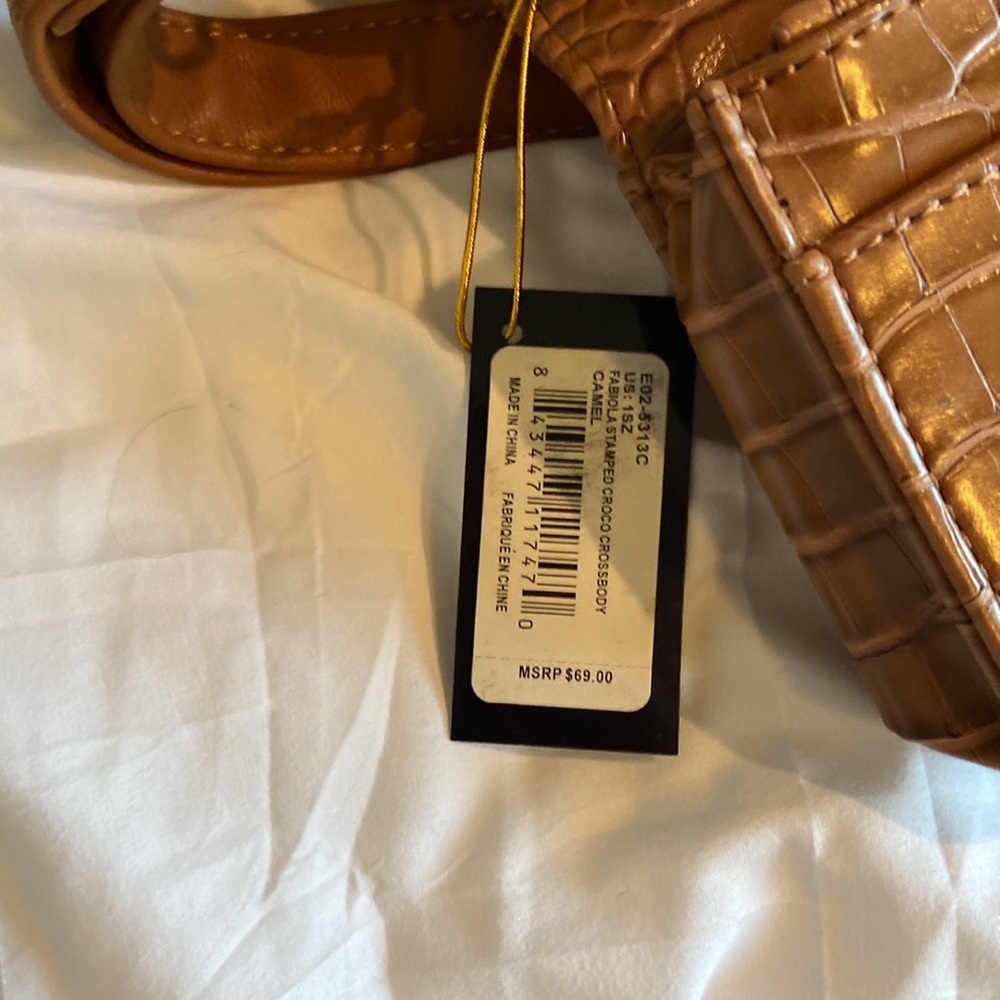 bebe Croc Embossed Crossbody Bag Camel Brown Logo Y2K Shoulder Purse - Picture 8 of 15